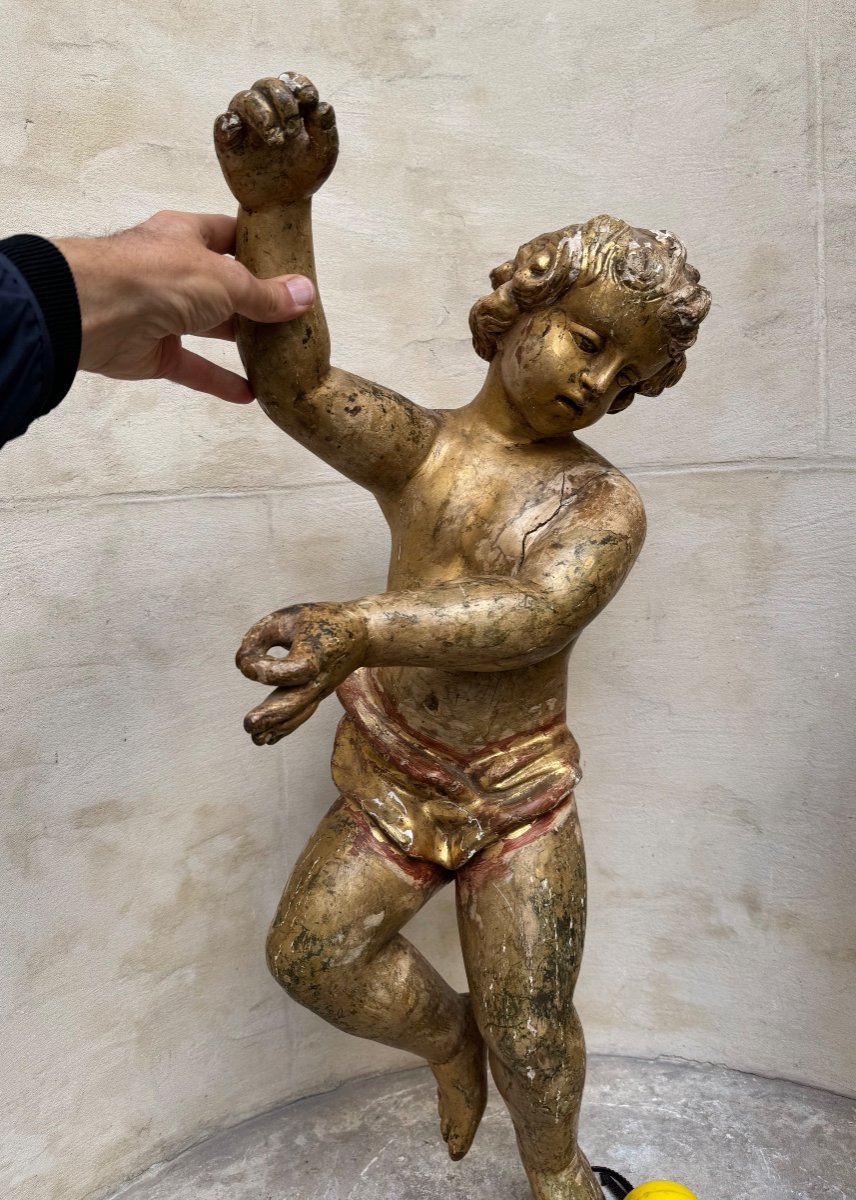 Paire De Grands Putti En Bois 18ème Siècle -photo-1