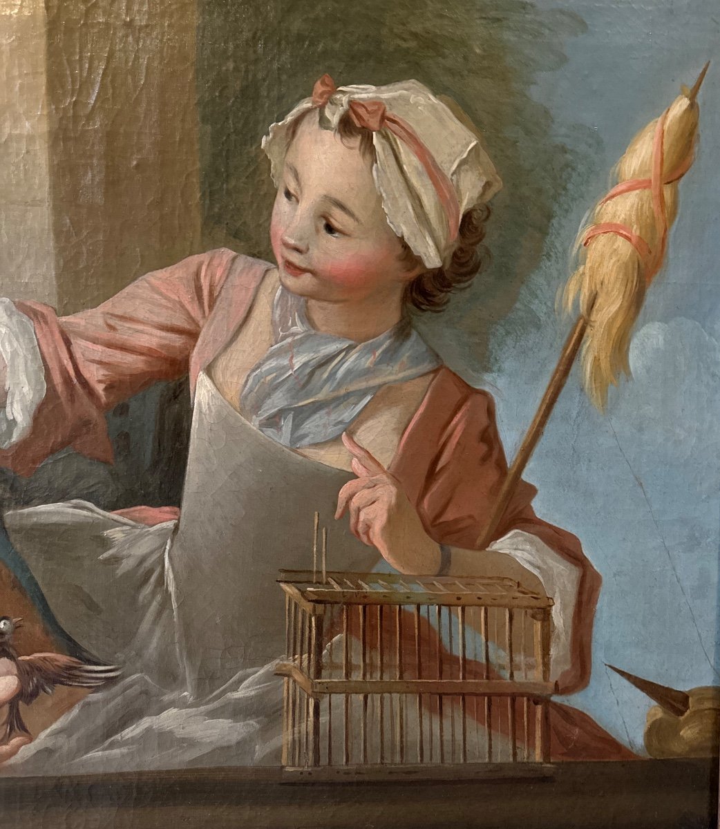 Le Marchand d’Oiseaux Et La Fileuse, François Boucher (autour De) 18ème Siècle -photo-4