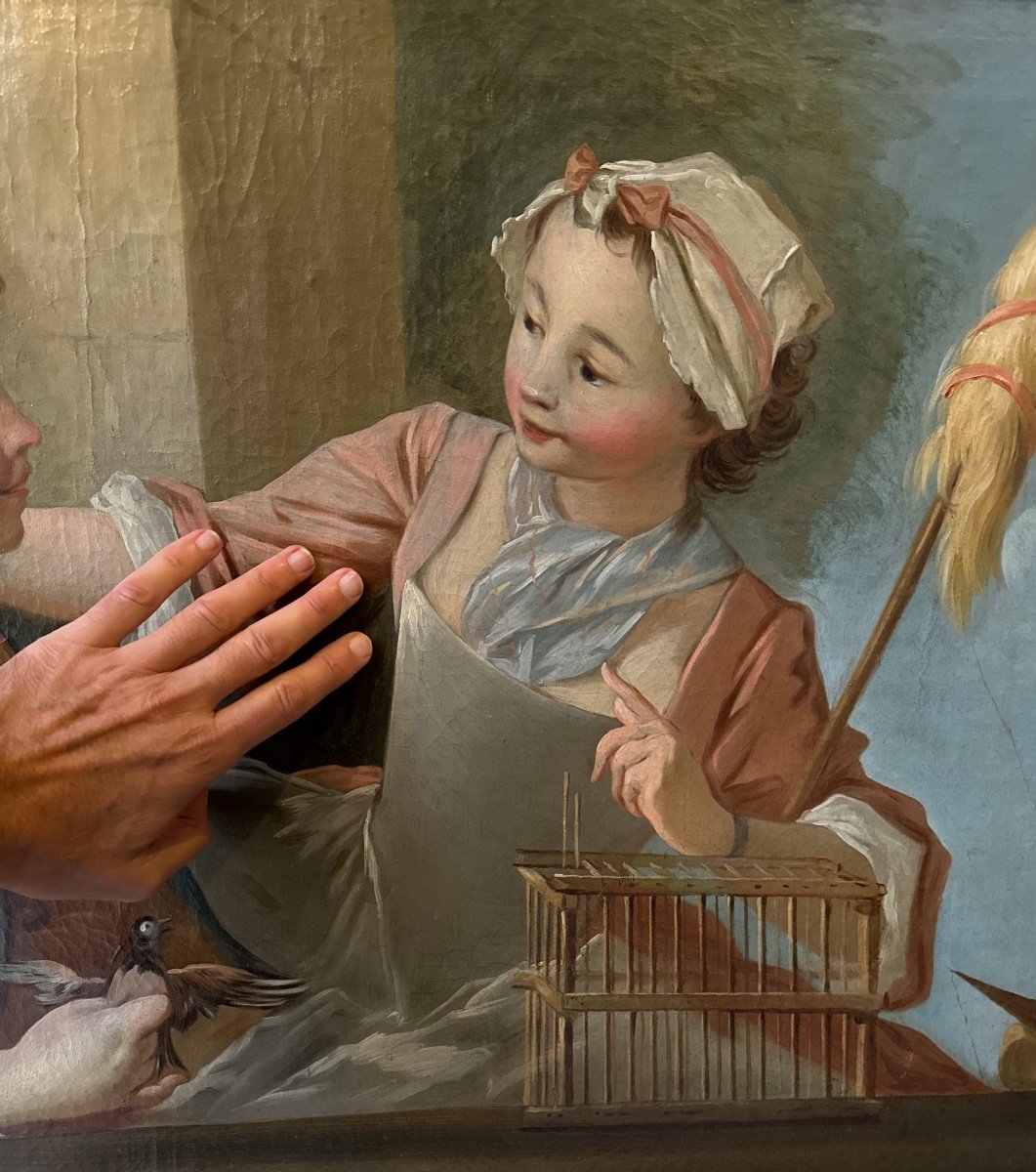 Le Marchand d’Oiseaux Et La Fileuse, François Boucher (autour De) 18ème Siècle -photo-4