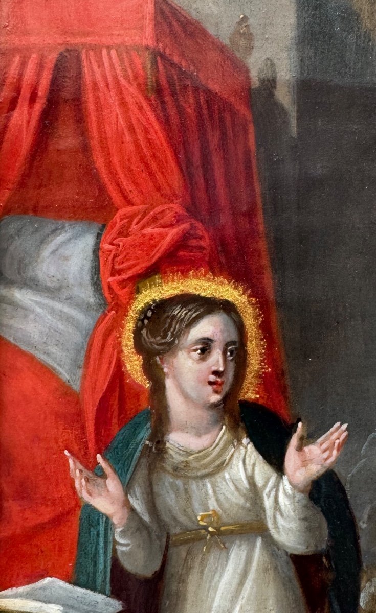 The Annunciation, Oil On Copper 17th Century -photo-3