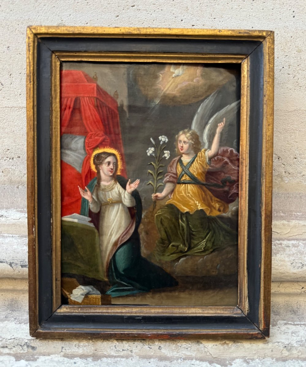 The Annunciation, Oil On Copper 17th Century 