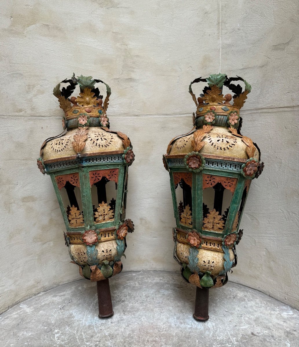 Pair Of 18th Century Venetian Sheet Metal Lanterns 