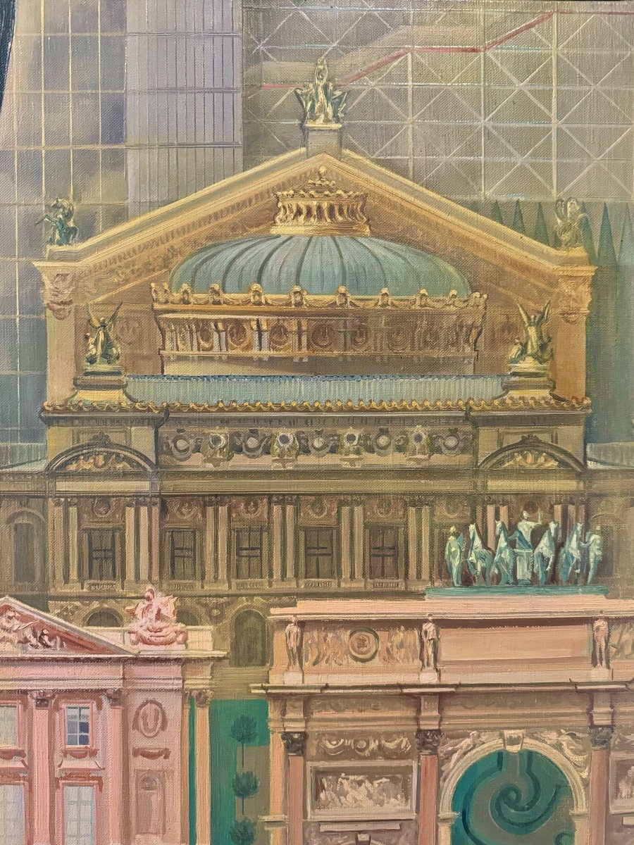 Paris On Stage, Oil On Canvas By Emile Deschler 1983-photo-2