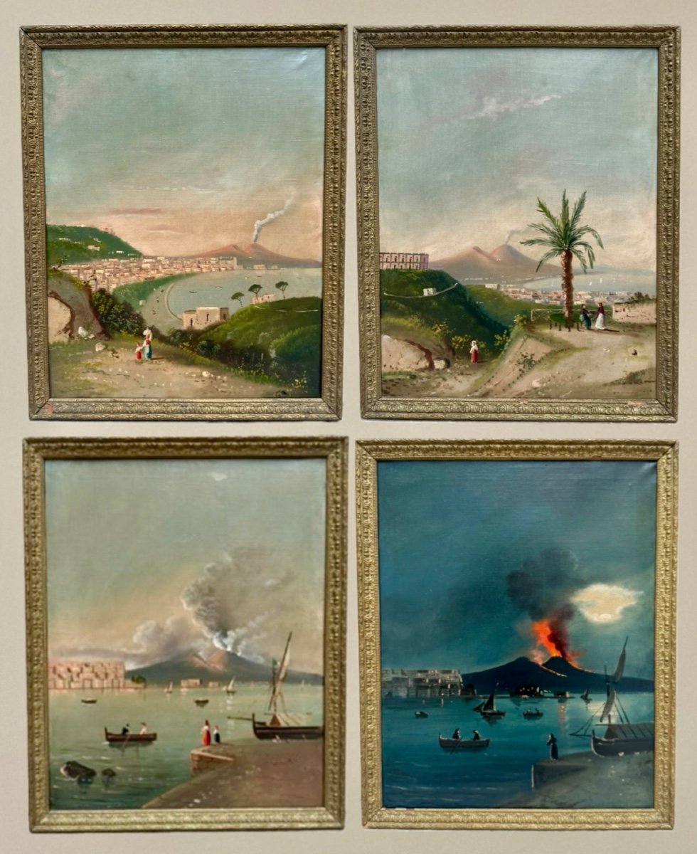 4 Views Of The Bay Of Naples And Vesuvius, Late 19th Century