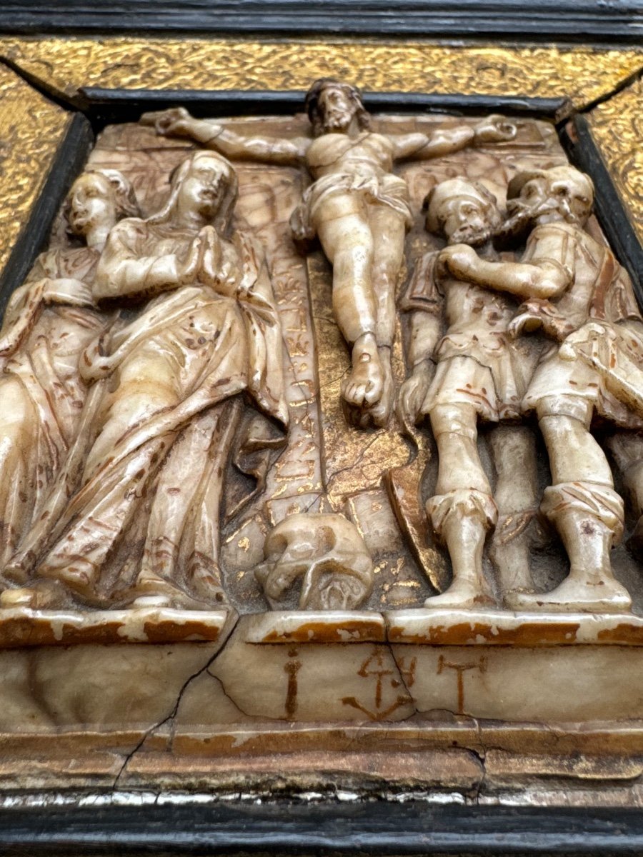 The Crucifixion, Monogrammed Alabaster Of Malines, Early 17th Century -photo-1