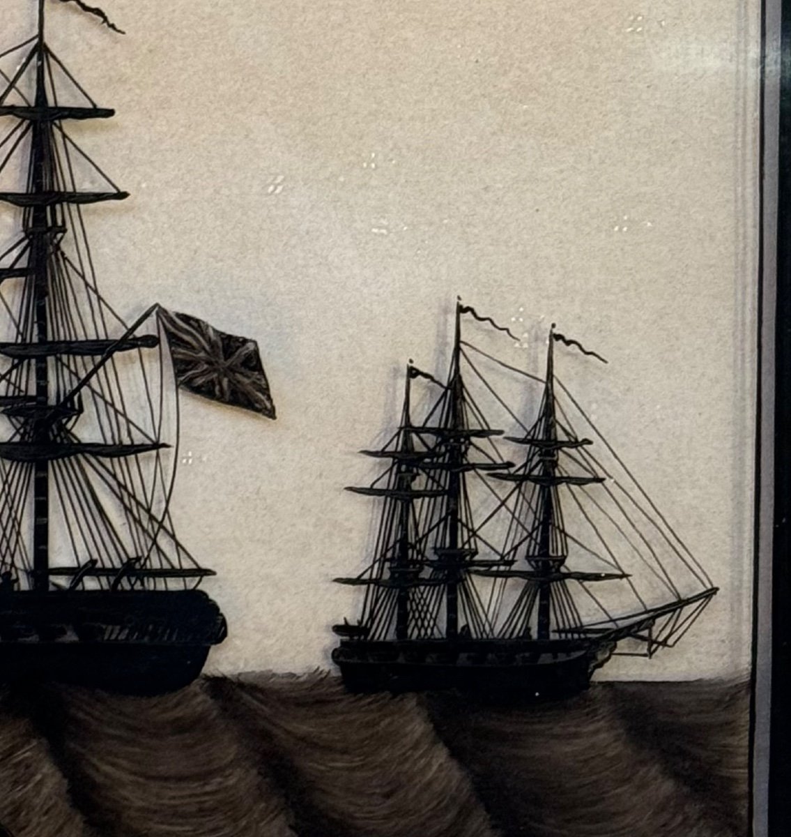 Silhouettes de Bateaux Anglais, Peinture Sous-Verre, Fin du 19 th Century-photo-2