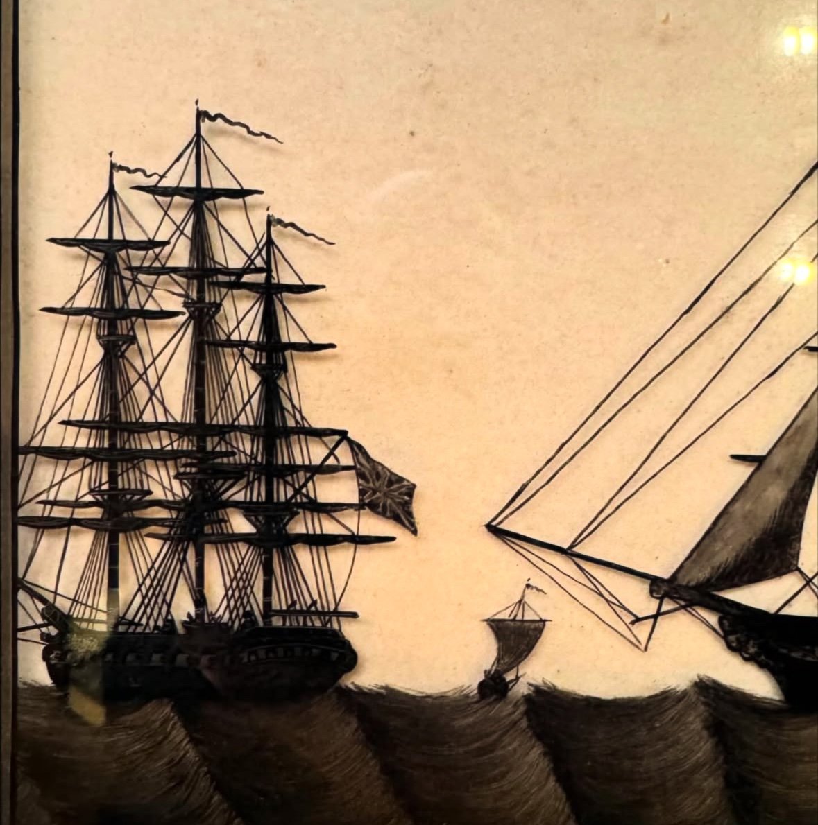 British Ship Silhouettes, Late 19th Century Under Glass Painting -photo-1