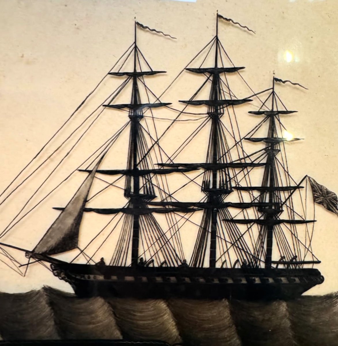 British Ship Silhouettes, Late 19th Century Under Glass Painting -photo-2