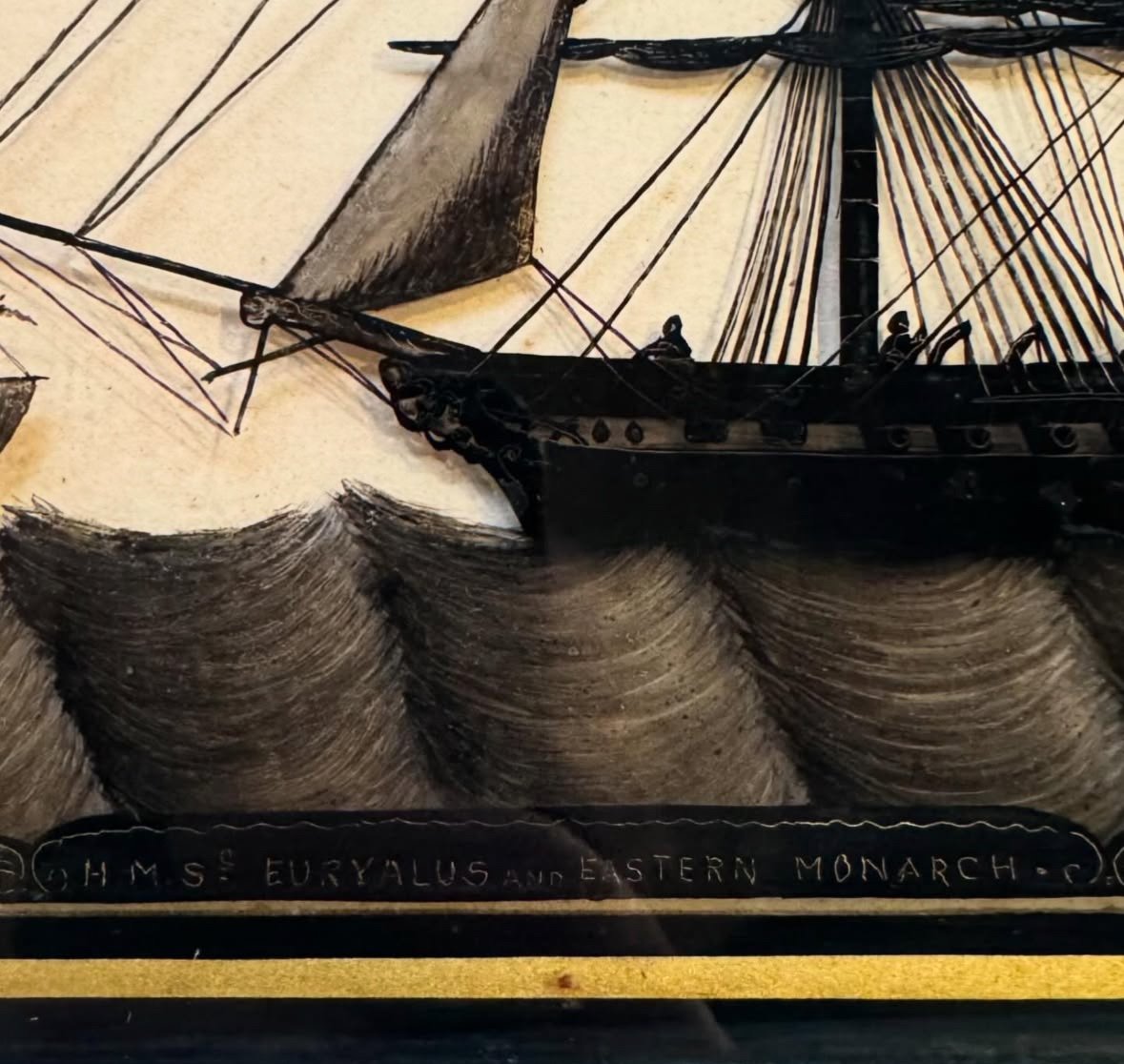 British Ship Silhouettes, Late 19th Century Under Glass Painting -photo-3