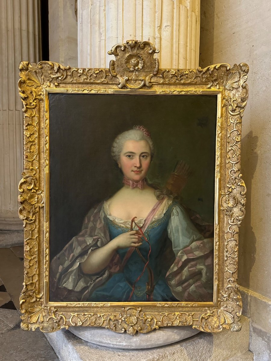 Portrait D’une Jeune Femme En Diane, Michel-hubert Descours, 1750