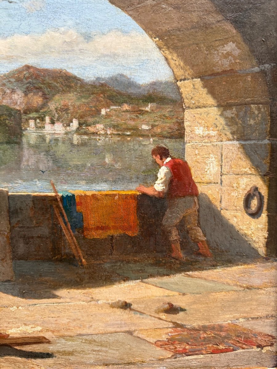 Fishermen Under The Arch Of A Quay, Italy Circa 1830-photo-1