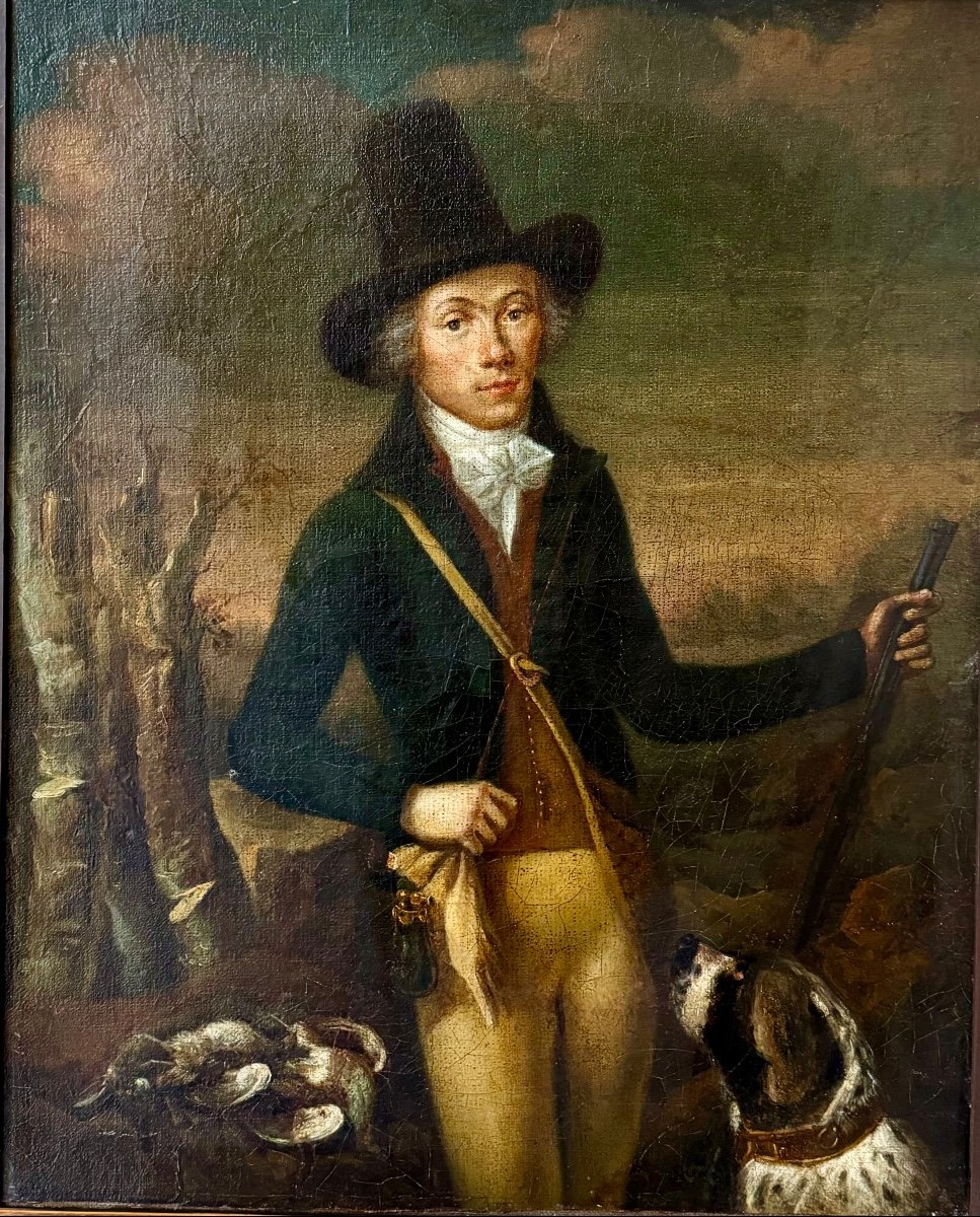 Portrait D’un Jeune Chasseur, Ecole Anglaise Début 19ème Siècle -photo-2