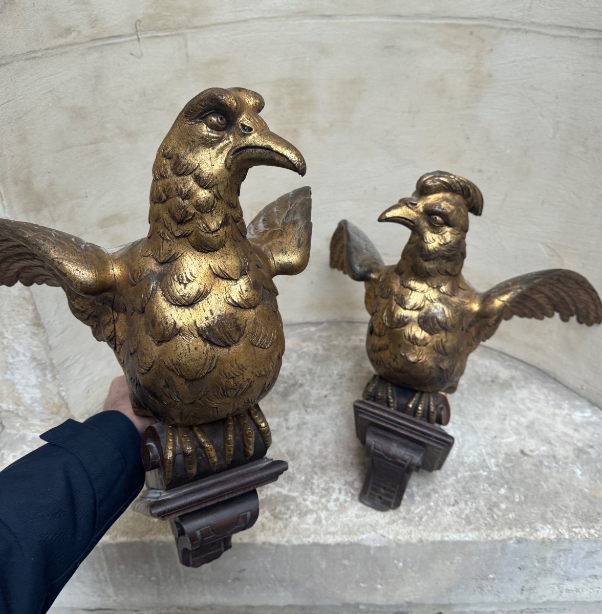 Pair Of 19th Century Gilt Wood Birds-photo-3