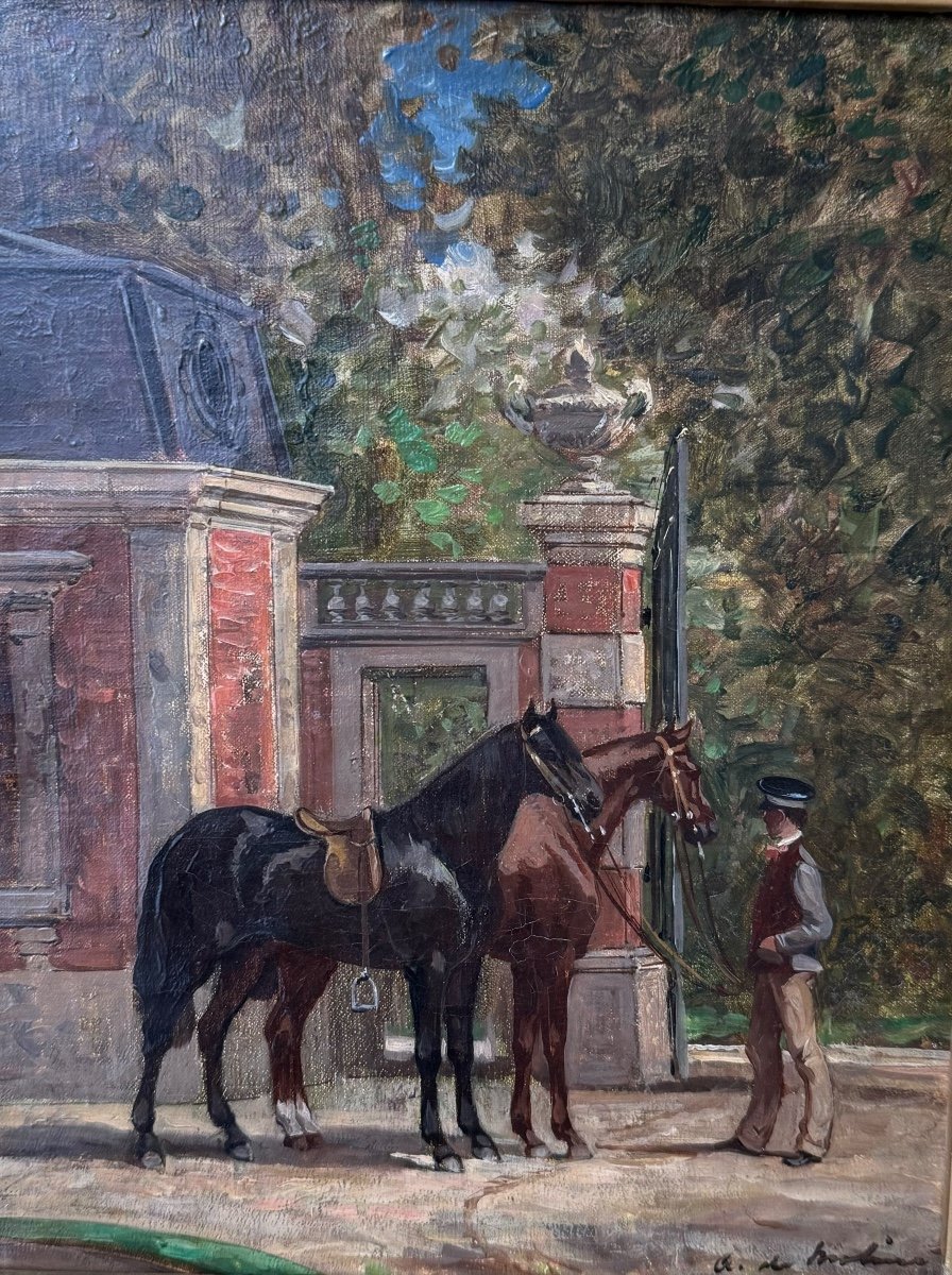 Chevaux Arabes Devant Une Propriété, Par Auguste De Molins-photo-2