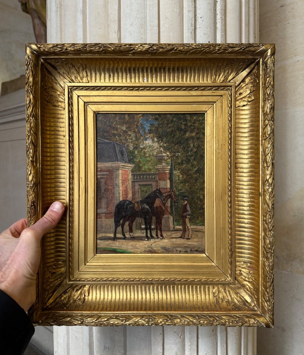 Chevaux Arabes Devant Une Propriété, Par Auguste De Molins-photo-2