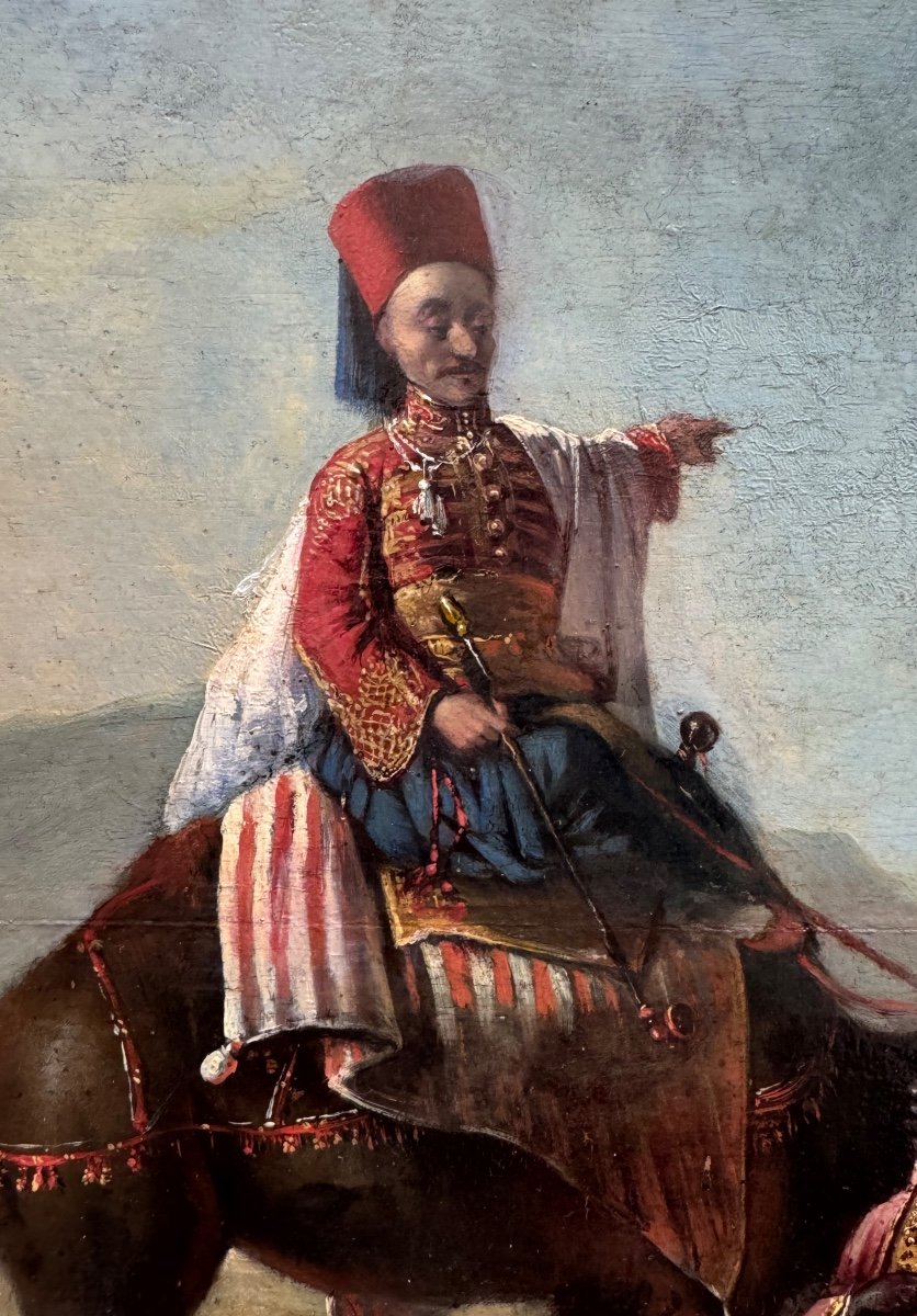 Dignitaire Ottoman Et Son Serviteur, Huile Signée Wild Vers 1850-photo-2