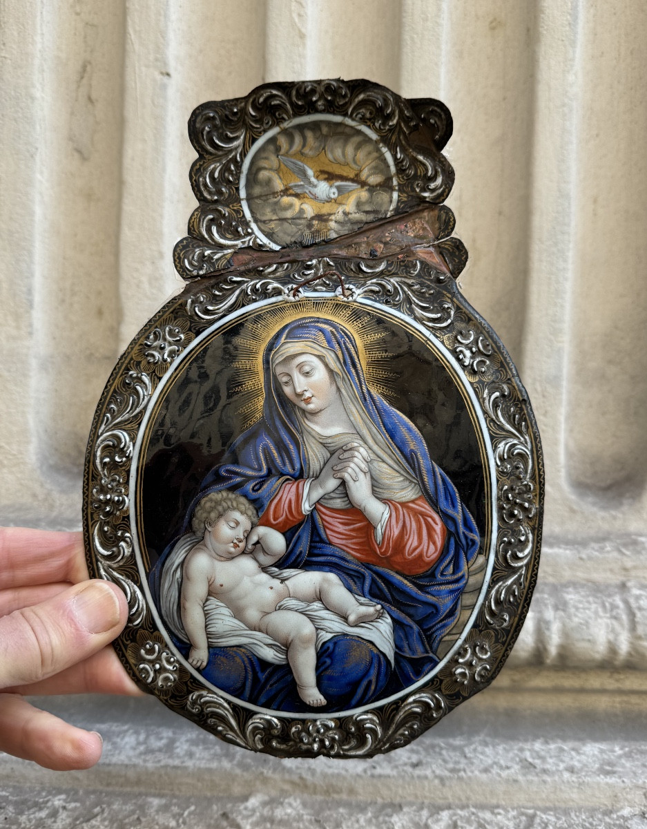 Virgin And Child, Limoges Enamels By L. Laudin, 17th Century 