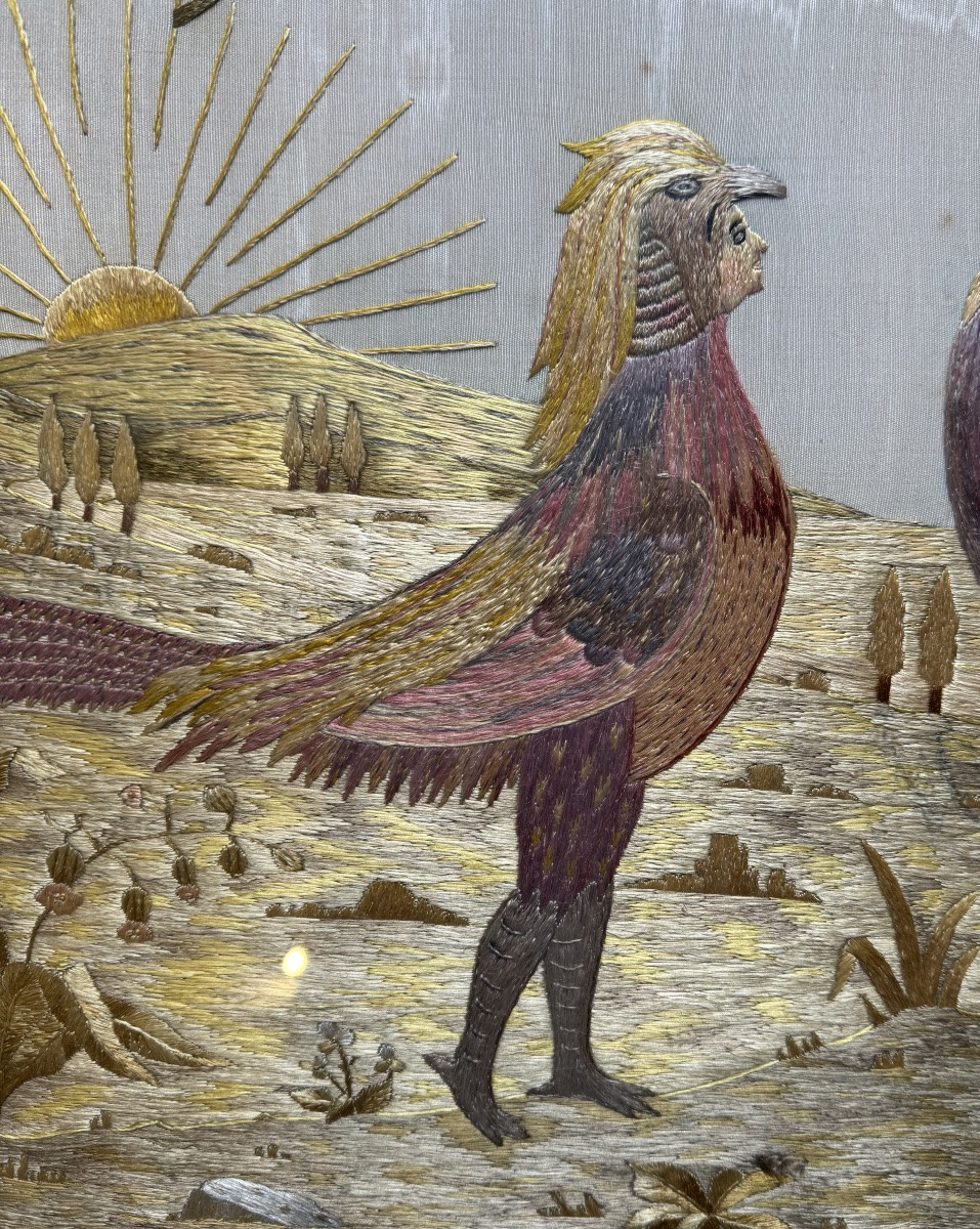 Chantecler, Embroidered Silk Painting 1910-photo-6