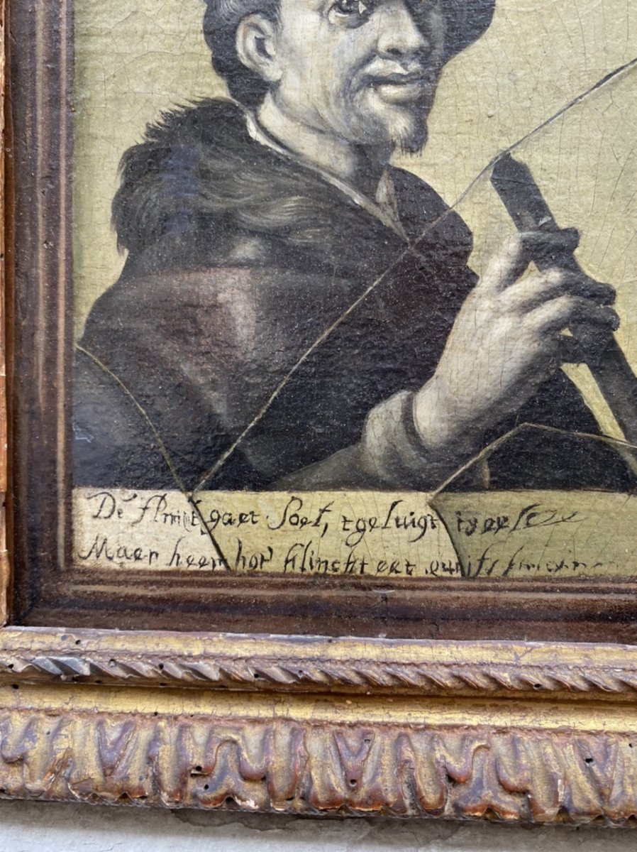 The Flutist, Trompe l'Oeil Flamand Mid 18th Century-photo-2