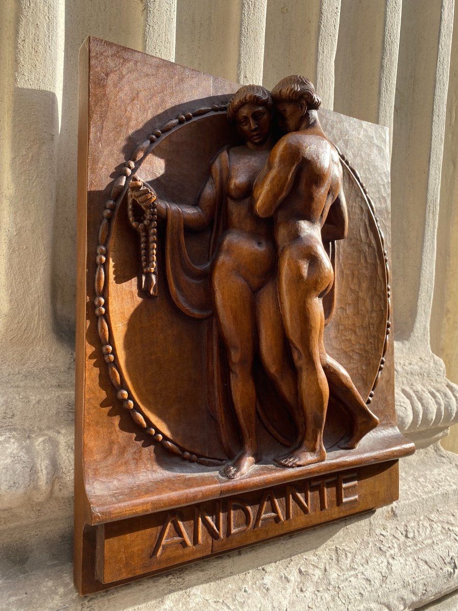 Andante, Bas-relief En Bois Des Années 20-photo-4