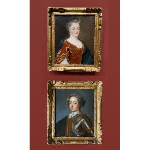 French Queen Marie Leszczynska And Louis XV, Pair Of Portraits After Van Loo