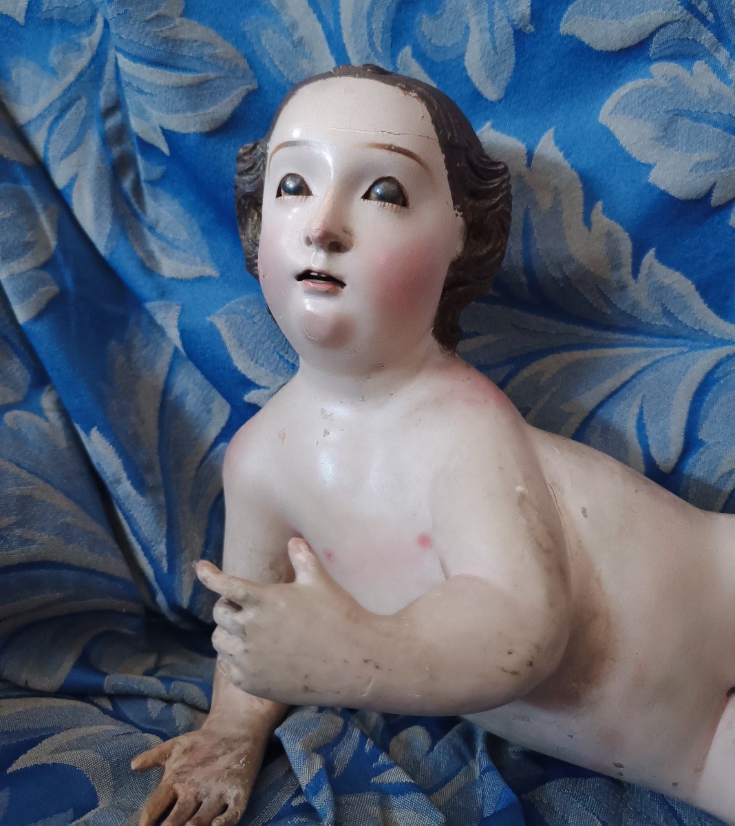 Lying Child In Carved Wood, Late 18th Century-photo-3