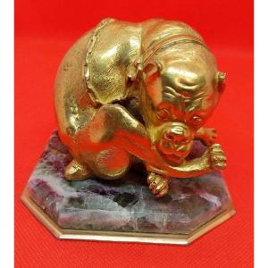 20th Century Gilt Bronze Dog Paperweight