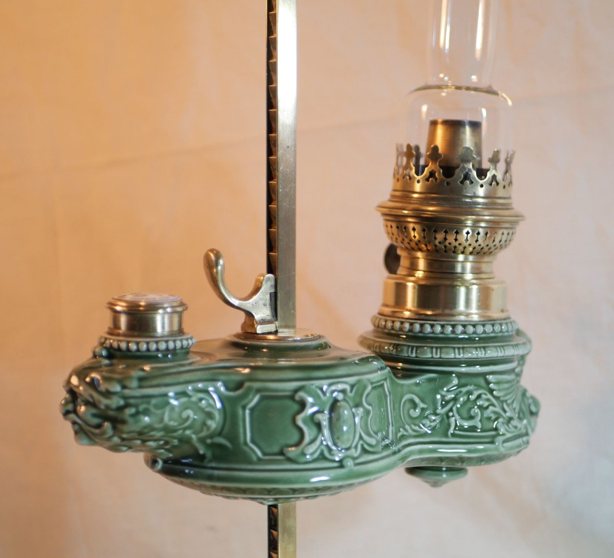Lampe De Travail Peigniet Changeur Porcelaine Emaillée Verte à Décor De Sphinge  Vers 1880-photo-4