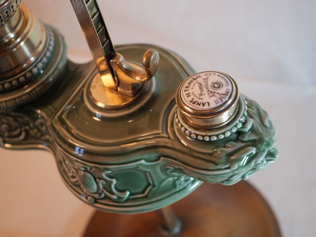 Peigniet Changer Work Lamp Green Enameled Porcelain With Sphinx Decor Circa 1880-photo-4