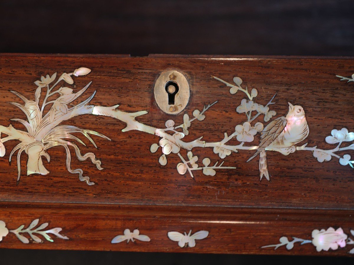 Box For Fan Or Gloves In Mother-of-pearl Marquetry XIXth Century-photo-2