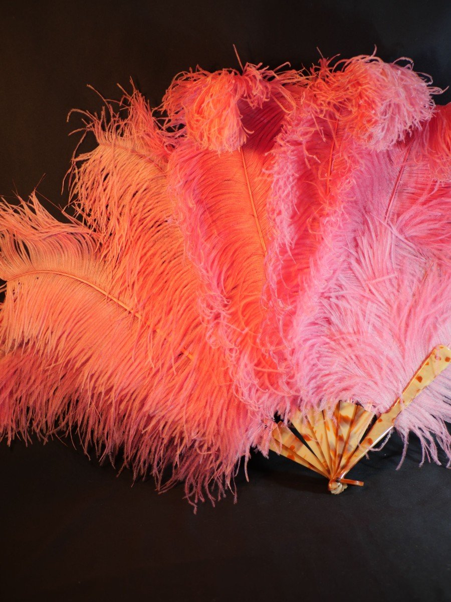 Erotica Demi-mondaine Fan With Pink Ostrich Feathers And Imitation Tortoiseshell Strands  -photo-2