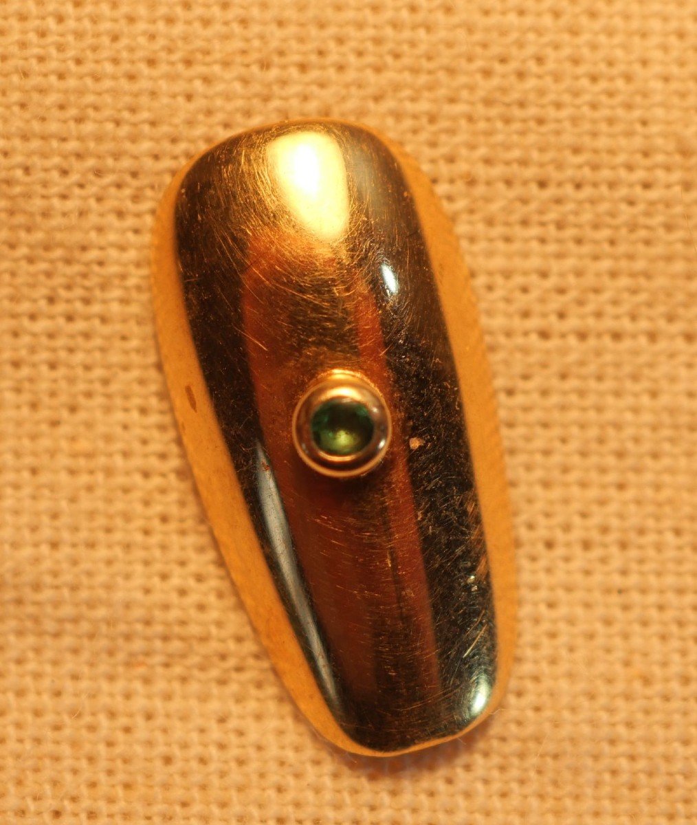 Gold Nail Decorated With An Emerald - Eagle's Head Hallmark - 20th Century-photo-2