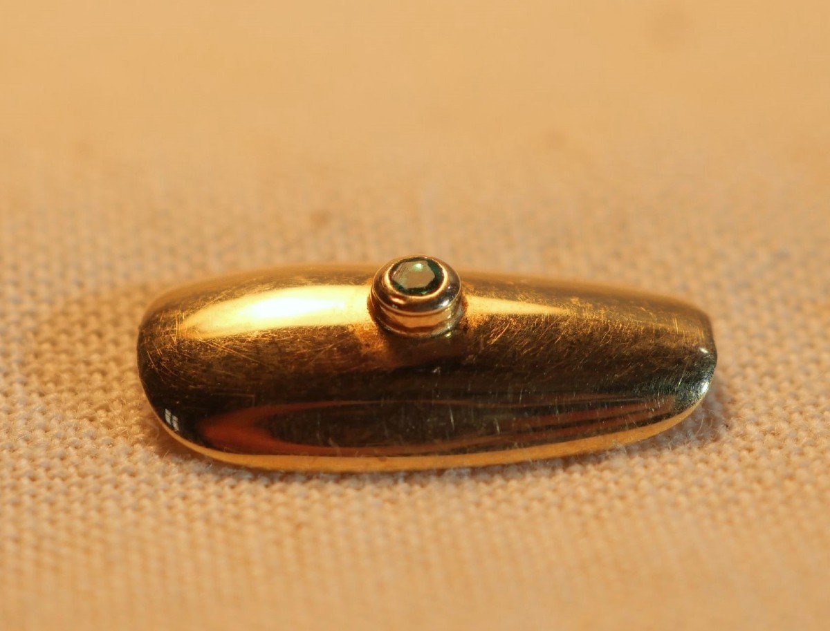 Gold Nail Decorated With An Emerald - Eagle's Head Hallmark - 20th Century-photo-4