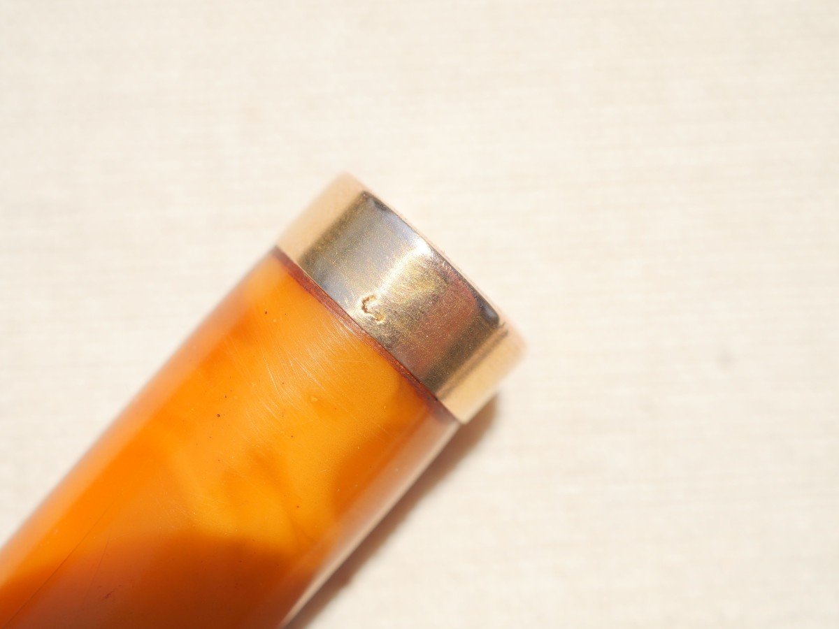 Amber Cigarette Holder With 18k Gold Ring In Case Eagle Head Hallmark Sbx24cig001-photo-7