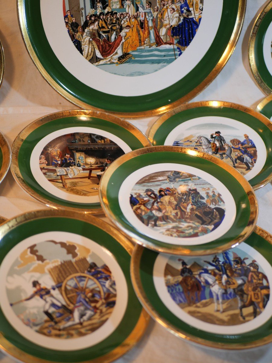 Complete Dessert Service 12 Plates And A Dish In Gien Theme Napoleon 1st Empire Sbx24nap001-photo-3