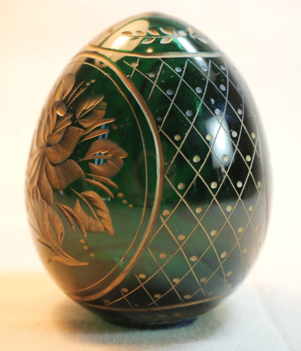 Faberge Style Egg Dark Green Model Engraved Russian Production Bx24fab001