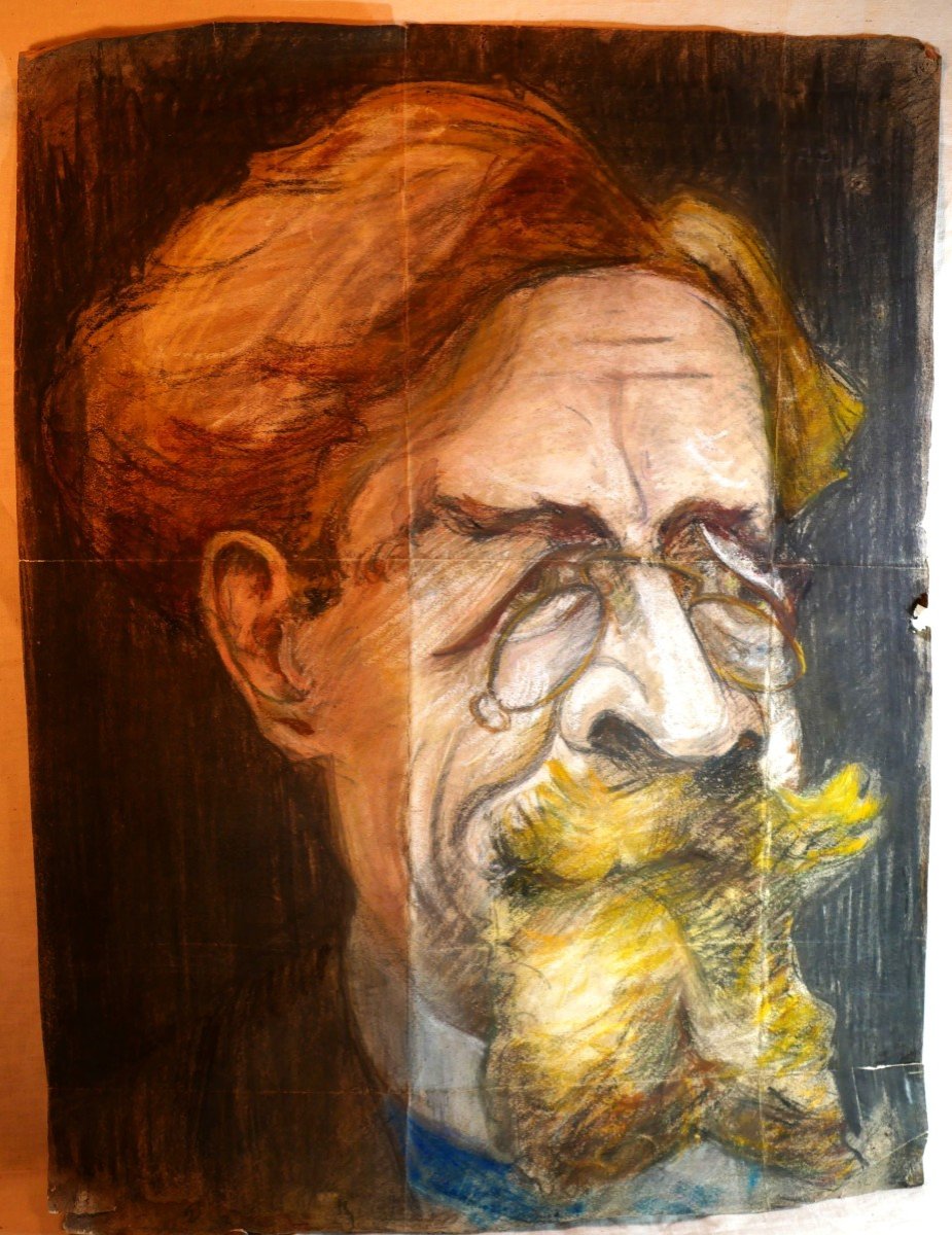 Pastel Caricature Of Anton Chekhov Probably Made By His Brother Nikolai - 19th Century