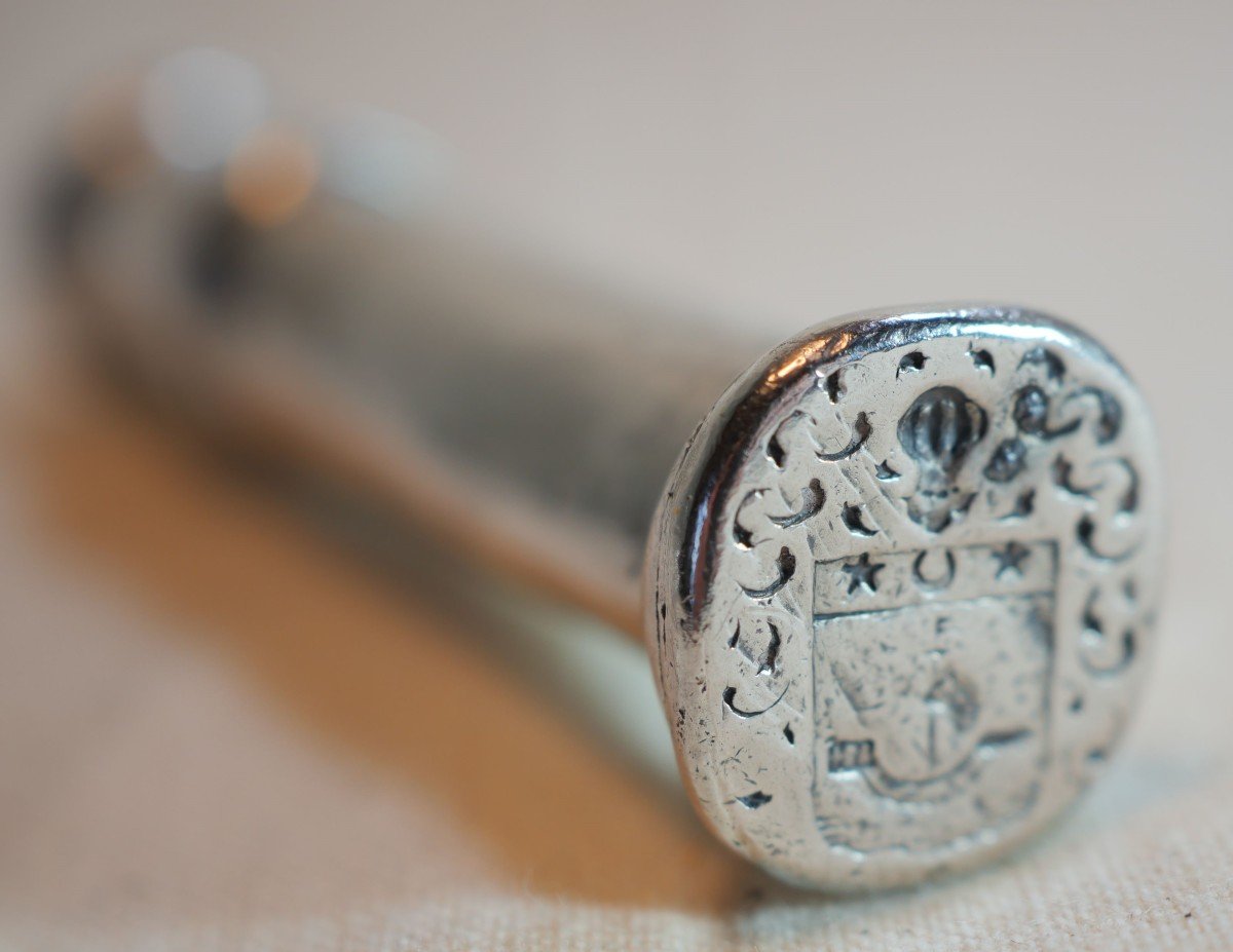 Silver Wax Case Forming A Double Seal, One With A Coat Of Arms, The Other With Intertwined Numbers, 18th Century-photo-2