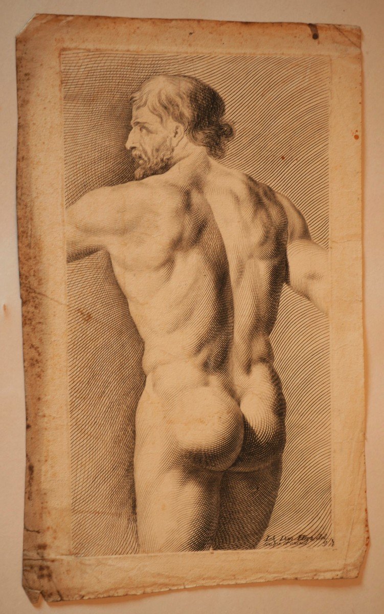 Lithogravure Encre Noire Homme Nu  Ioh Dan Herz Yohann Daniel Herz Del Sculps Et Excud XVIII