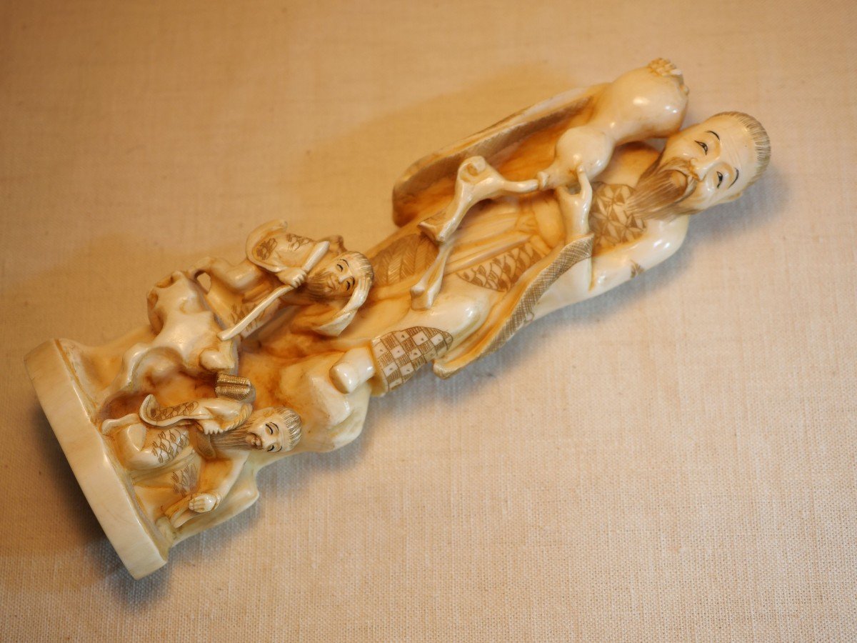 China - Statuette Of Immortal Marine Ivory Okimono Chinese Netsuke Li Tieguai 李铁拐 -photo-2