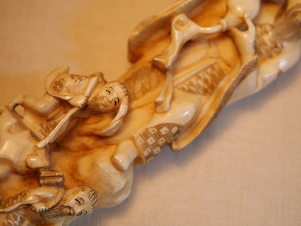 China - Statuette Of Immortal Marine Ivory Okimono Chinese Netsuke Li Tieguai 李铁拐 -photo-3