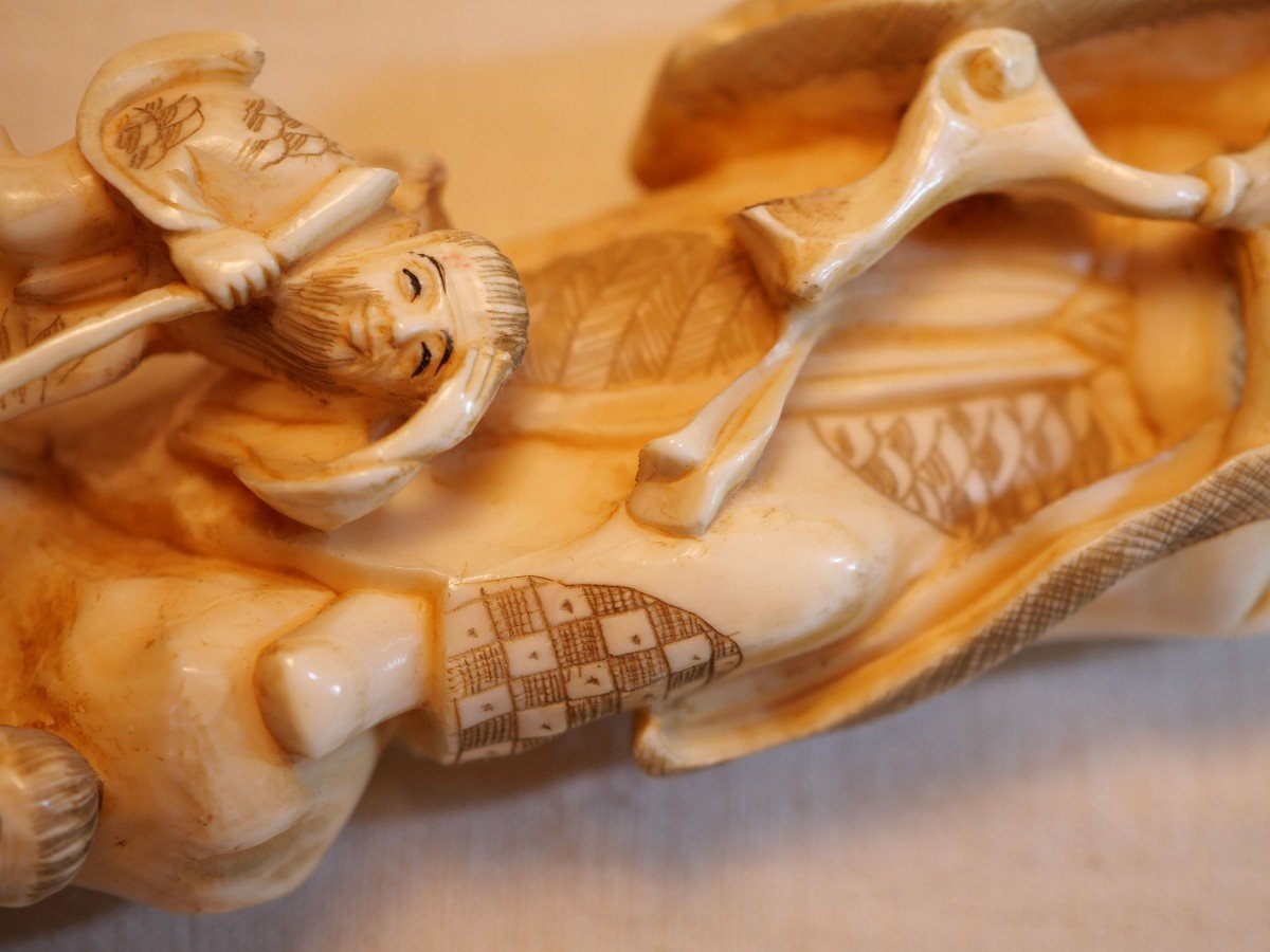 China - Statuette Of Immortal Marine Ivory Okimono Chinese Netsuke Li Tieguai 李铁拐 -photo-4