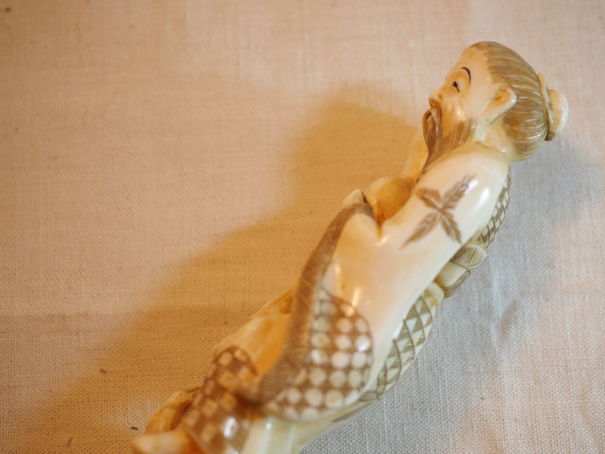 China - Statuette Of Immortal Marine Ivory Okimono Chinese Netsuke Li Tieguai 李铁拐 -photo-6