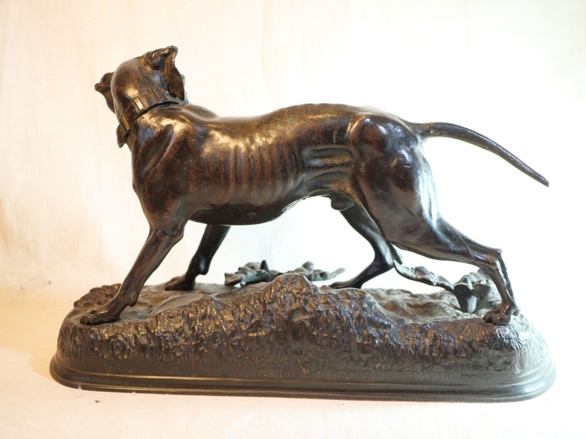 English Pointer Hunting Dog In Bronze Signed Jules Moigniez With Small Partridge Bea24bzm001 -photo-4