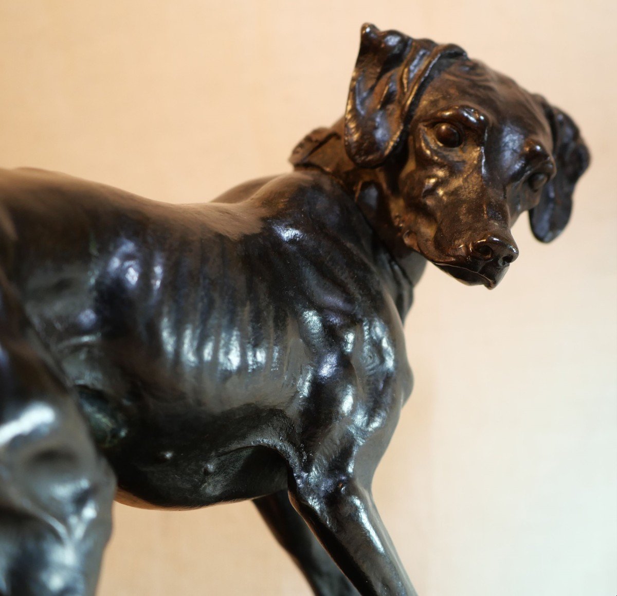 English Pointer Hunting Dog In Bronze Signed Jules Moigniez With Small Partridge Bea24bzm001 -photo-4