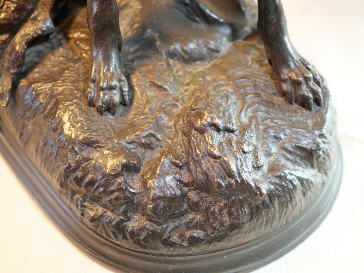 English Pointer Hunting Dog In Bronze Signed Jules Moigniez With Small Partridge Bea24bzm001 -photo-8