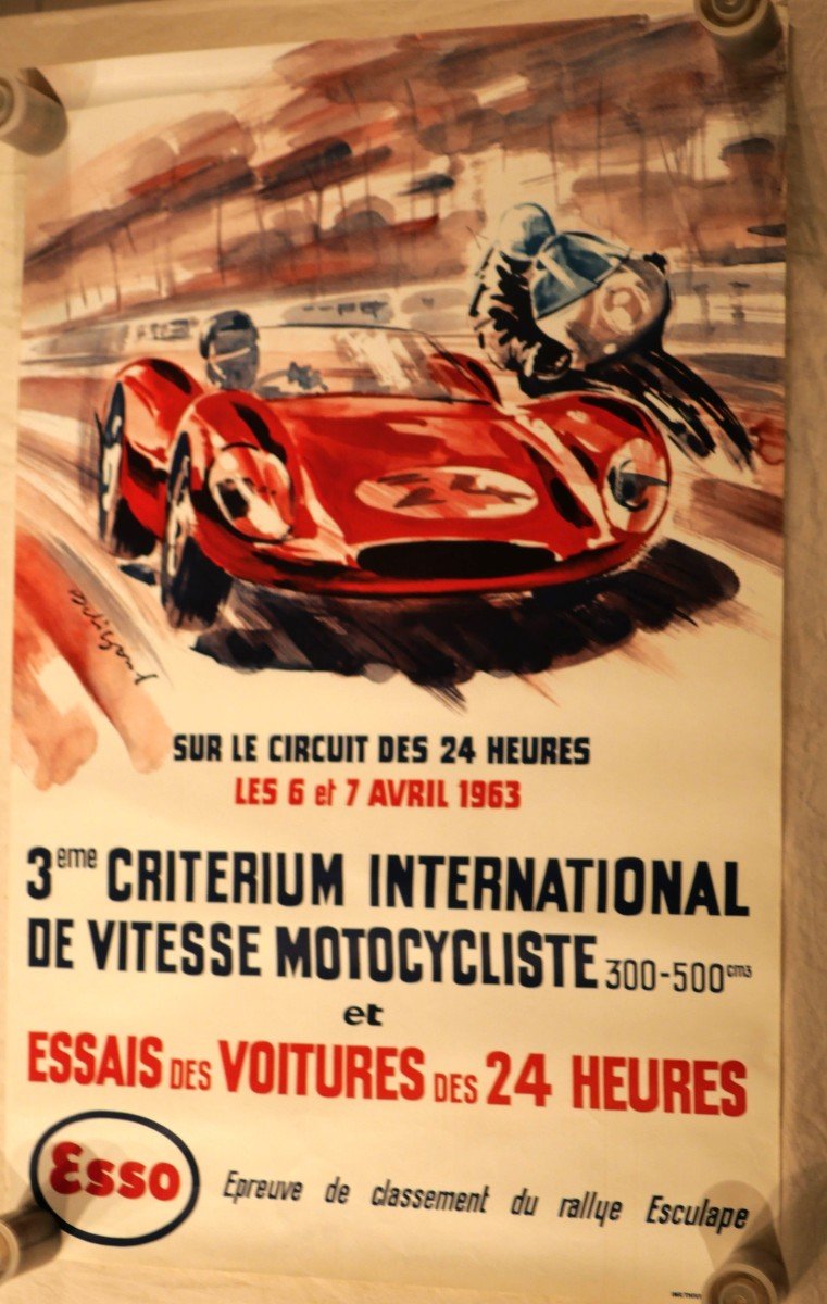 Automobilia & Motobilia - Poster 1963 Le Mans Critérium Motorcycles 24h Trials And Esculape Rally