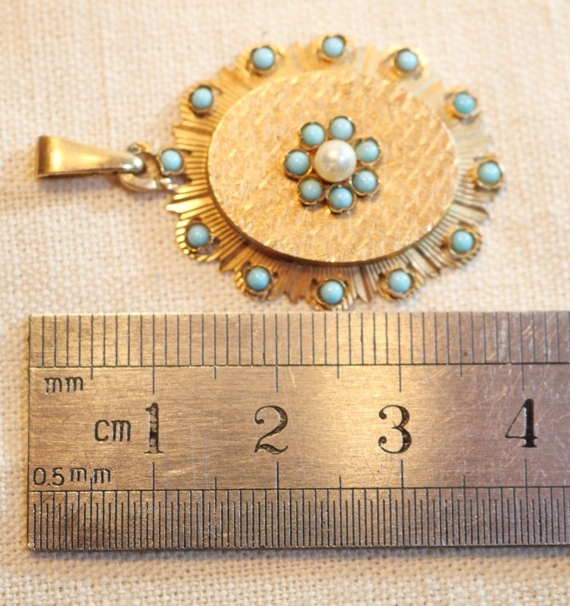 Pendentif Or 18k - 18 Carats - Or 750 Poinçon Tête Aigle Turquoises Et Perle - XIX Rev24oor001-photo-7