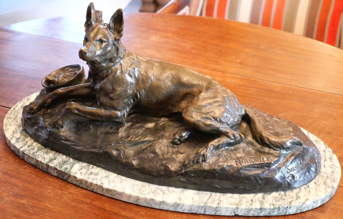 Bronze Chien Berger Allemand Enchainé R Varnier Salon Des Beaux Arts 1923 - Bea24bzv001