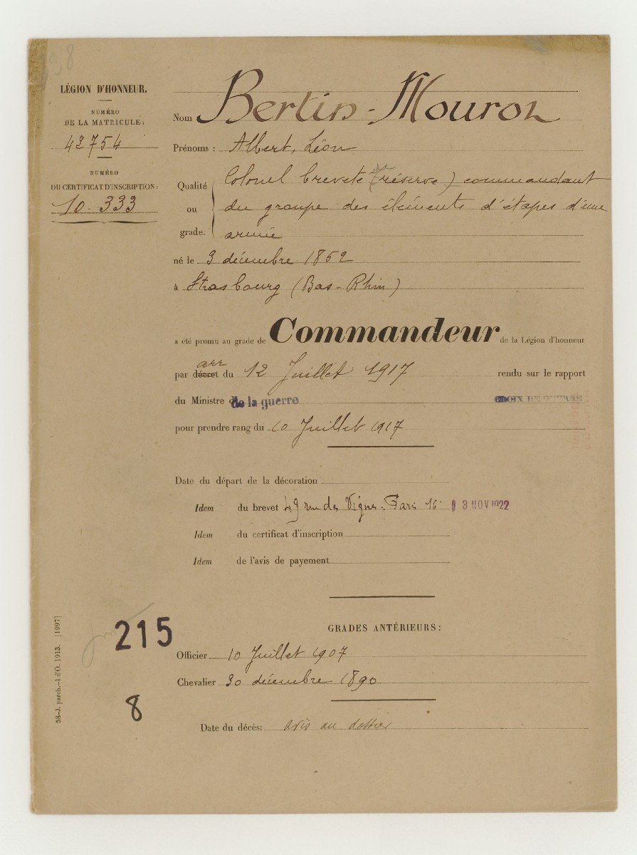 Affaire Dreyfus - Légion d'Honneur au grade Commandeur Du Lt-Colonel Albert Léon Bertin-Mourot-photo-7